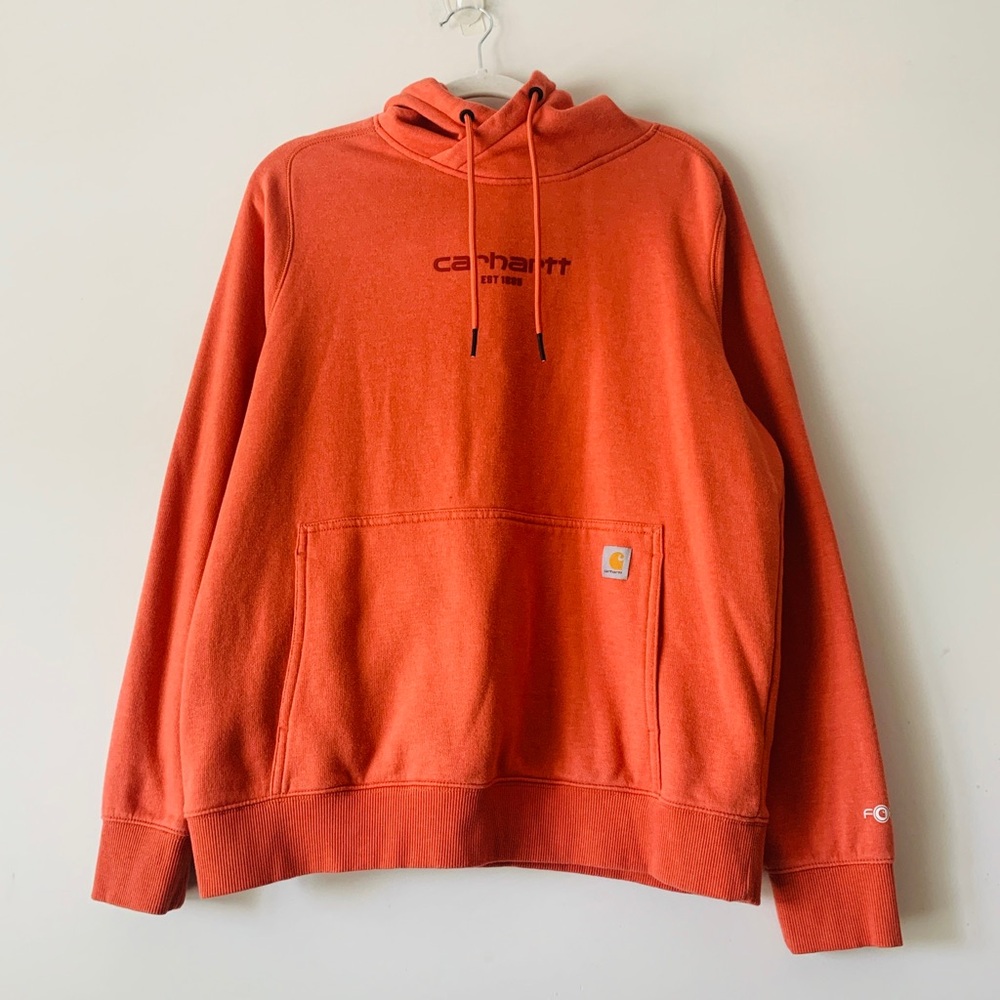 Carhartt Force Relaxed Fit Orange Hooded Pullover Sweatshirt Sz L Outdoor Cozy